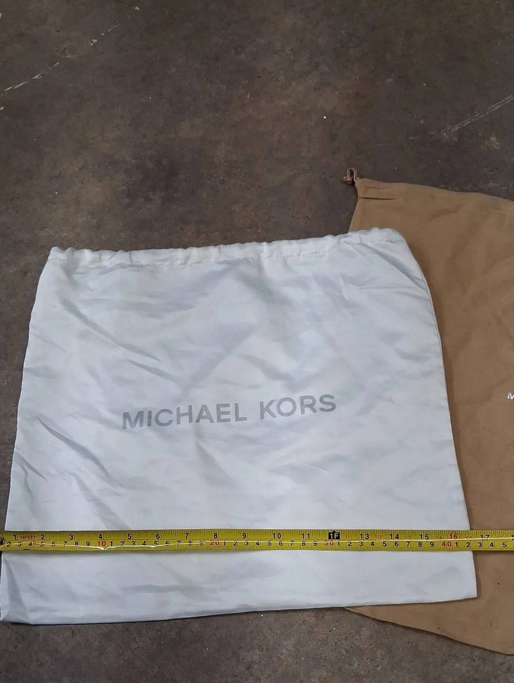 2 Michael Kors Drawstring Dust Bags, 1 White & 1 Tan